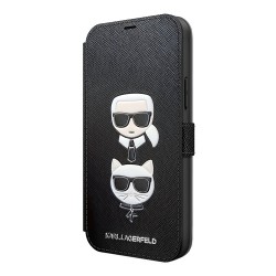 Чехол Karl Lagerfeld PU Saffiano Karl and Choupette Booktype для iPhone 12 mini, черный