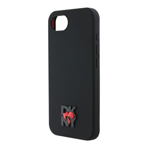DKNY для iPhone 16e чехол Liquid silicone Heart Metal logo Hard Black (MagSafe)