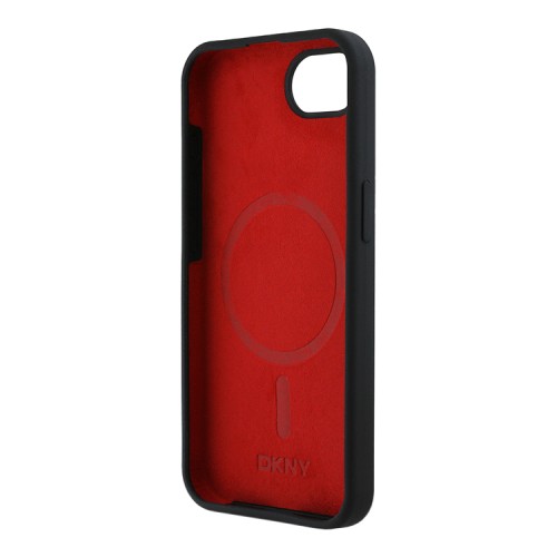 DKNY для iPhone 16e чехол Liquid silicone Heart Metal logo Hard Black (MagSafe)