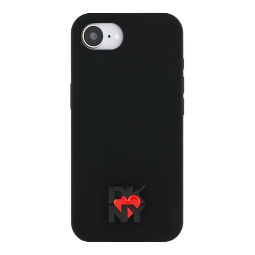 DKNY для iPhone 16e чехол Liquid silicone Heart Metal logo Hard Black (MagSafe)
