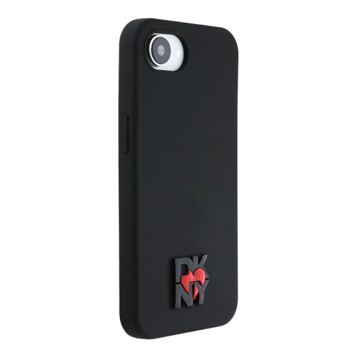 DKNY для iPhone 16e чехол Liquid silicone Heart Metal logo Hard Black (MagSafe)