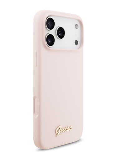 Guess для iPhone 17 Pro Max чехол Liquid silicone Gold metal logo Hard Pink (MagSafe)