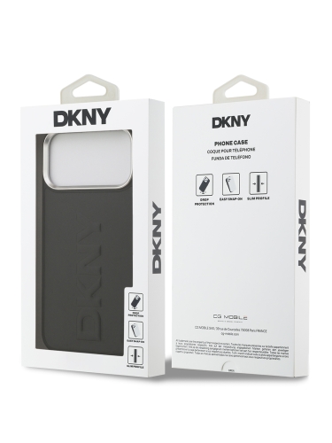 DKNY для iPhone 17 Pro Max чехол PU Large Embossed Vertical logo Metal camera Hard Black
