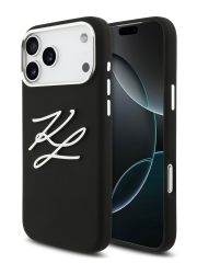 Karl Lagerfeld для iPhone 17 Pro Max чехол Liquid Silicone Initials Metal Logo &amp; Camera Hard Black