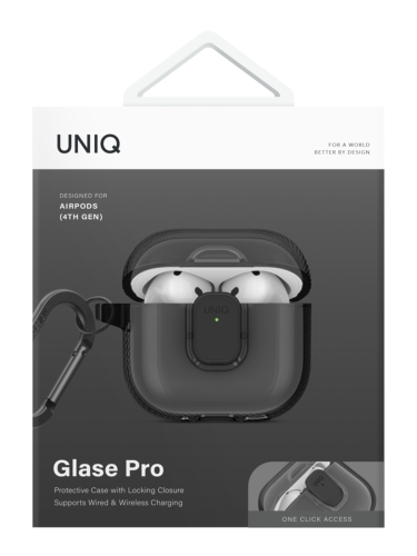 Uniq для Airpods 4 чехол Glase PRO TPU Lock case Glossy Smoke