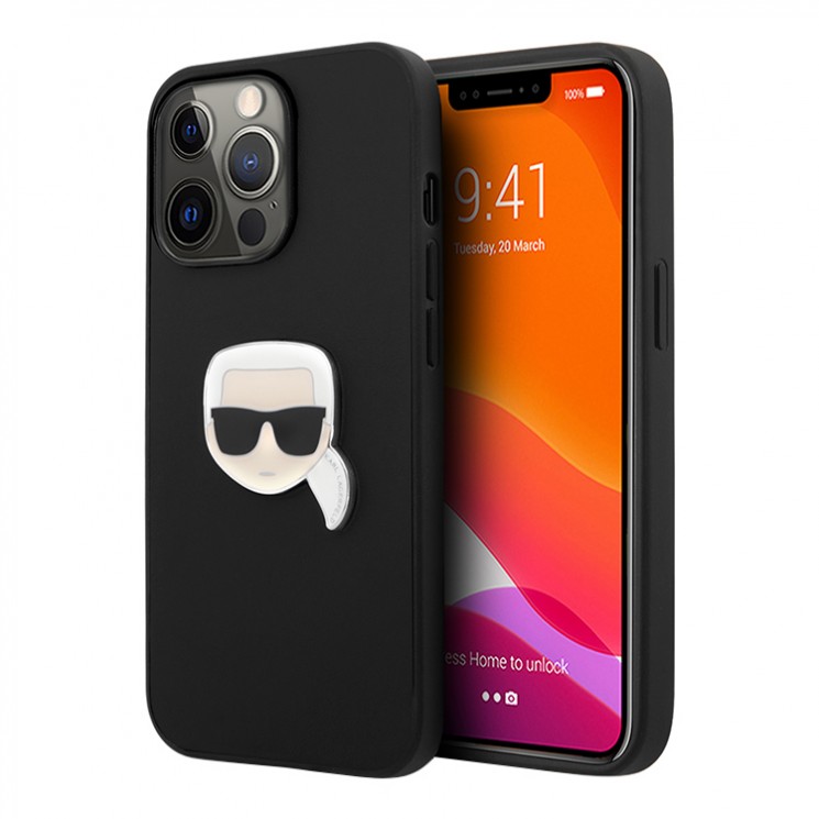 Чехол Karl Lagerfeld Karl's head Patch (metal) Hard для iPhone 13 Pro, черный