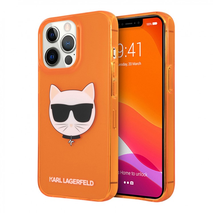 Чехол Karl Lagerfeld TPU FLUO Choupette Hard для iPhone 13 Pro Max, оранжевый