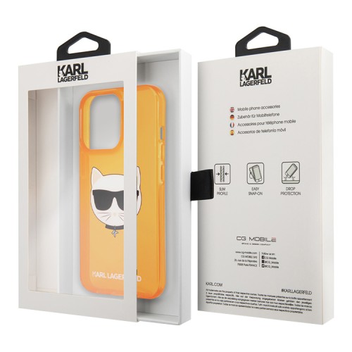 Чехол Karl Lagerfeld TPU FLUO Choupette Hard для iPhone 13 Pro Max, оранжевый