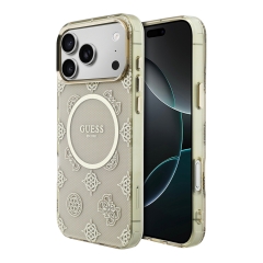 Guess для iPhone 17 Pro чехол IML Peony Dots Metal Cam Hard Beige (MagSafe)
