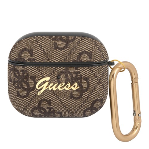 Чехол Guess PU leather 4G metal logo с карабином для Airpods 3 (2021), коричневый