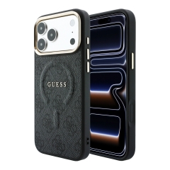 Guess для iPhone 18 Pro/17 Pro чехол PU 4G Classic metal logo Gold camera Hard Black (MagSafe)