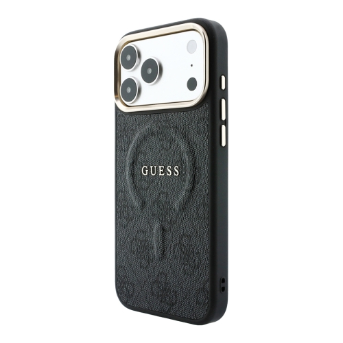 Guess для iPhone 18 Pro/17 Pro чехол PU 4G Classic metal logo Gold camera Hard Black (MagSafe)