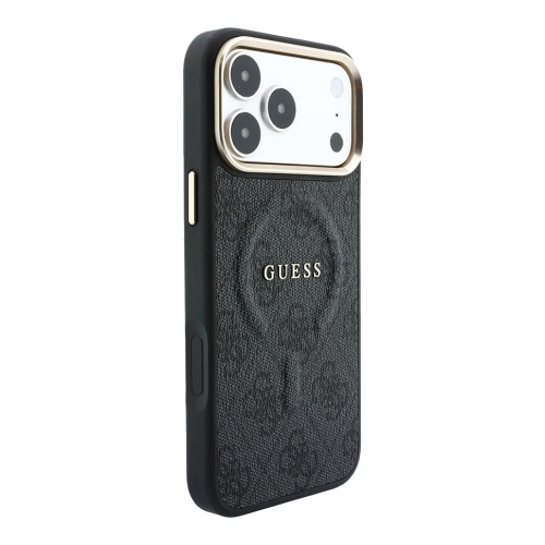 Guess для iPhone 18 Pro/17 Pro чехол PU 4G Classic metal logo Gold camera Hard Black (MagSafe)