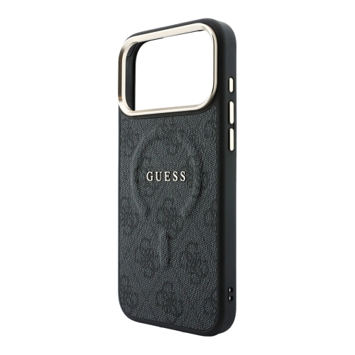 Guess для iPhone 18 Pro/17 Pro чехол PU 4G Classic metal logo Gold camera Hard Black (MagSafe)