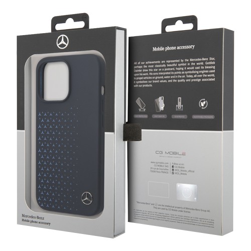 Чехол Mercedes Liquid Silicone Stars Horyzontal Hard для iPhone 14 Pro, синий