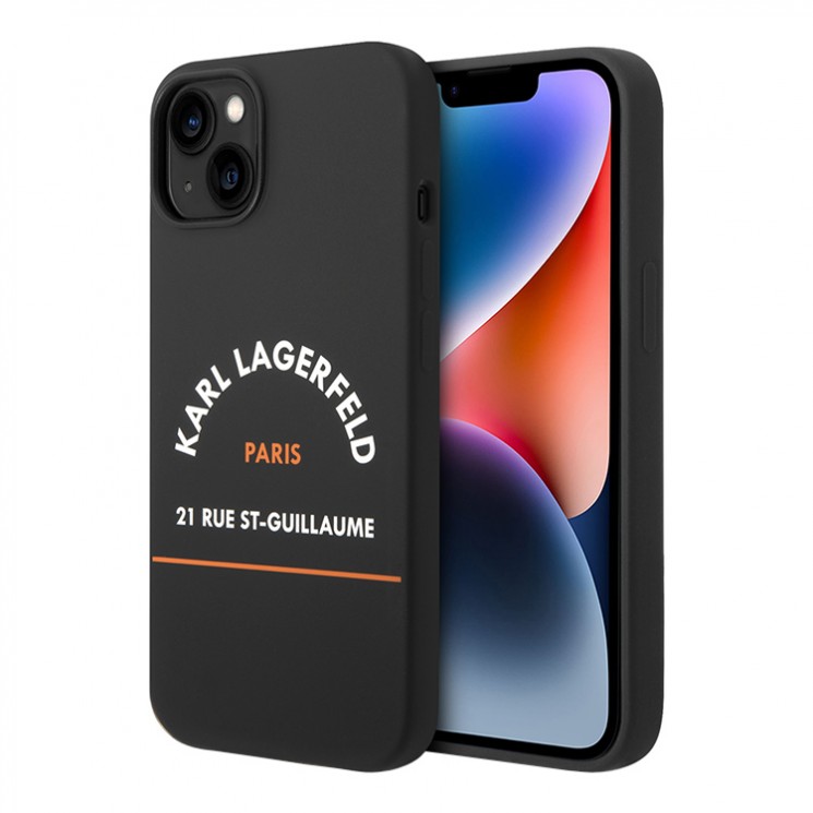 Чехол Lagerfeld Liquid silicone RSG logo Hard для iPhone 14 Plus, черный (MagSafe)