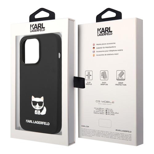 Чехол Lagerfeld Liquid silicone Choupette body Hard для iPhone 14 Pro, черный