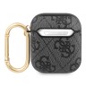 Чехол Guess PU leather 4G metal logo с карабином для Airpods 1/2, серый