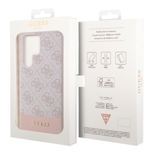 Чехол Guess PU 4G Bottom stripe Metal logo Hard для Galaxy S23 Ultra, розовый