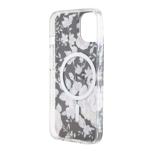 Чехол Guess Flower Hard для iPhone 14, черный/золотой (MagSafe)