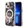 Чехол Guess Flower Hard для iPhone 14, черный/золотой (MagSafe)