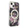Чехол Guess Flower Hard для iPhone 14, черный/золотой (MagSafe)