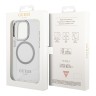 Guess для iPhone 15 Pro Max чехол PC/TPU Metal outline Hard Transparent/Silver (MagSafe)