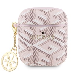 Guess для Airpods 1/2 чехол PU leather G CUBE with metal logo and Charm Pink