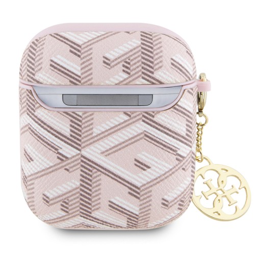 Guess для Airpods 1/2 чехол PU leather G CUBE with metal logo and Charm Pink