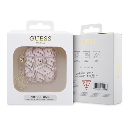 Guess для Airpods 1/2 чехол PU leather G CUBE with metal logo and Charm Pink