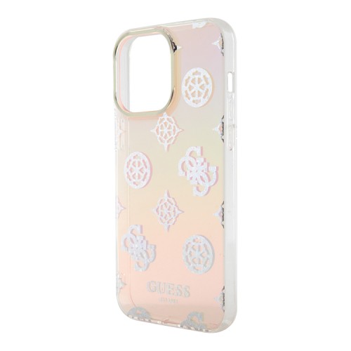 Guess для iPhone 15 Pro Max чехол PC/TPU Peony glitter +Nylon Hand cord Hard Iridescent Pink