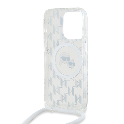 Karl Lagerfeld для iPhone 15 Pro Max чехол Crossbody PC/TPU NFT Karl&Choup Head Hard Trsp (MagSafe) +Cord