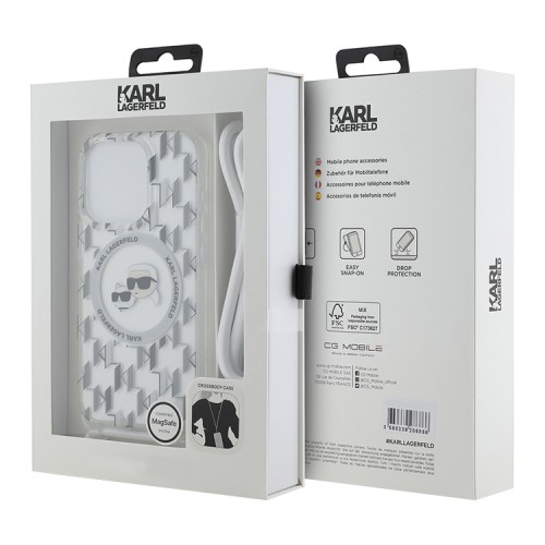 Karl Lagerfeld для iPhone 15 Pro Max чехол Crossbody PC/TPU NFT Karl&Choup Head Hard Trsp (MagSafe) +Cord
