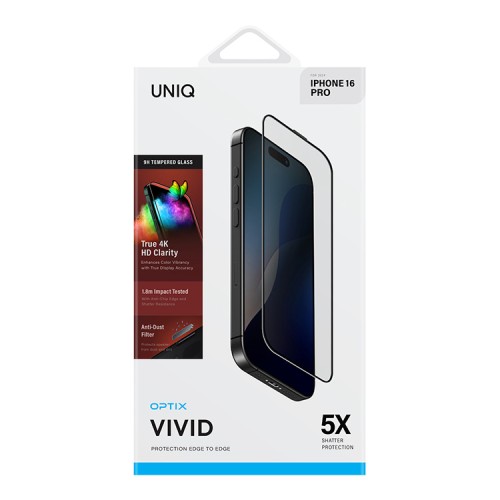 Uniq стекло для iPhone 16 Pro OPTIX Vivid (true colors) Clear/Black (+installer)