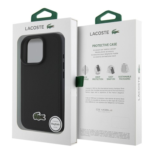Lacoste для iPhone 16 Pro Max чехол PC/TPU&PVC iconic Woven logo Black (MagSafe)