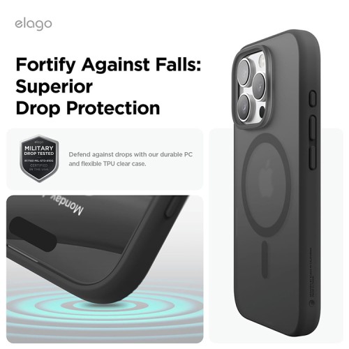 Elago для iPhone 16 Pro Max чехол HYBRID (pc/tpu) Soft Feeling Dark Grey/Black (MagSafe)