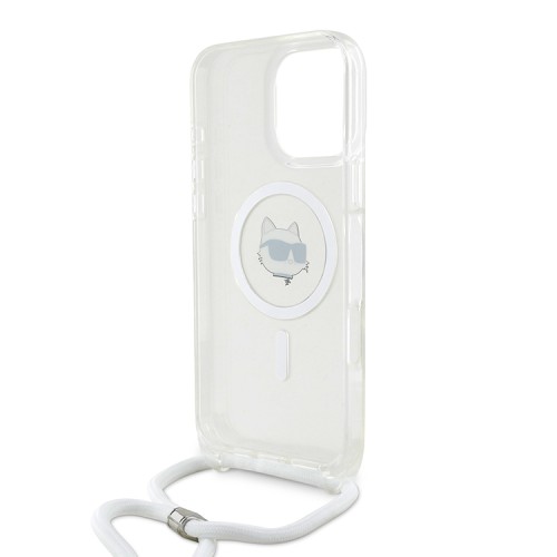 Karl Lagerfeld для iPhone 16 Pro чехол Crossbody PC/TPU NFT Choupette Head Hard Transparent (MagSafe) + Cord