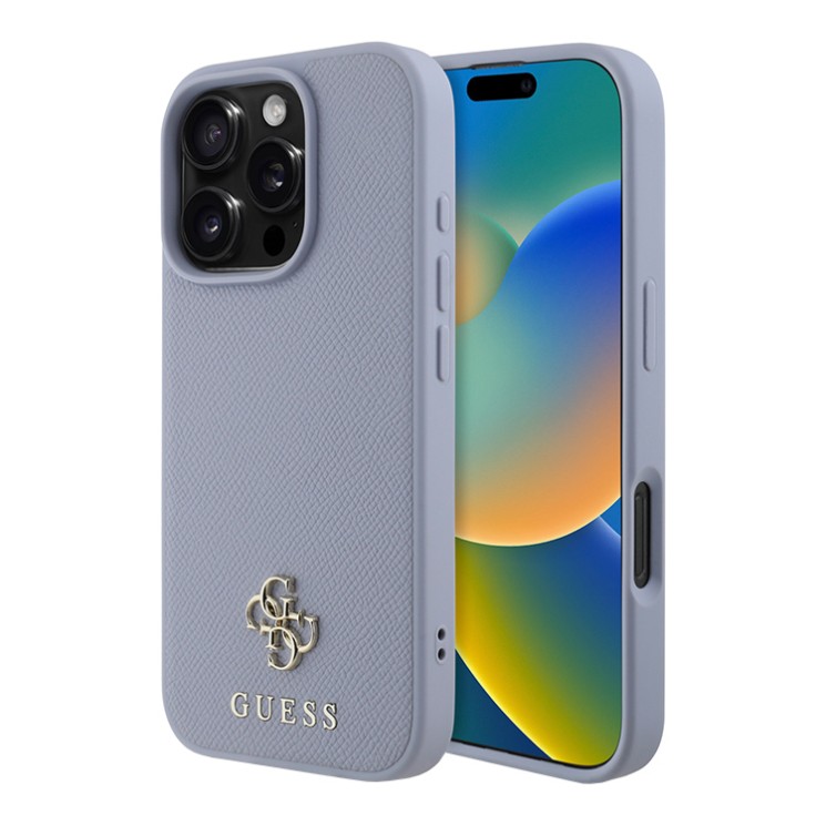Guess для iPhone 16 Pro Max чехол PU Grained leather Small 4G metal logo Hard Purple (MagSafe)