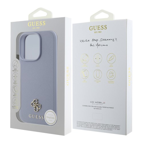 Guess для iPhone 16 Pro Max чехол PU Grained leather Small 4G metal logo Hard Purple (MagSafe)