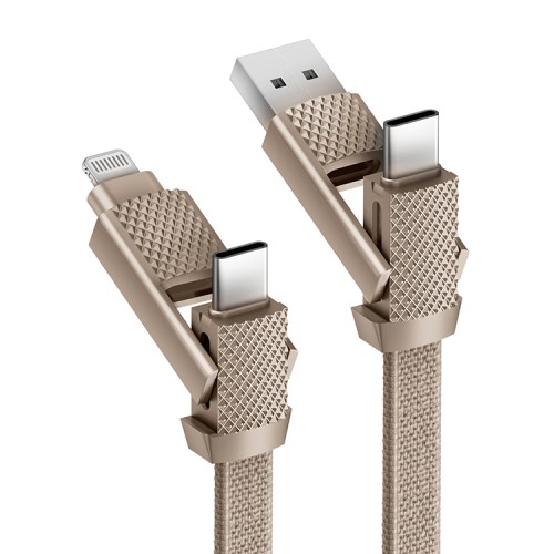 Energea Кабель Bazic GoCharge AluCable 4-in-1 (In USB-A/C, Out USB-C/Lightning) 60W Gold 1.0m