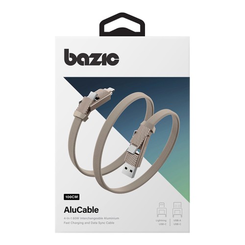 Energea Кабель Bazic GoCharge AluCable 4-in-1 (In USB-A/C, Out USB-C/Lightning) 60W Gold 1.0m