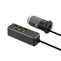 Автомобильное зарядное Deppa 1 USB + 3 USB для пассажиров, QC 3.0, 7А