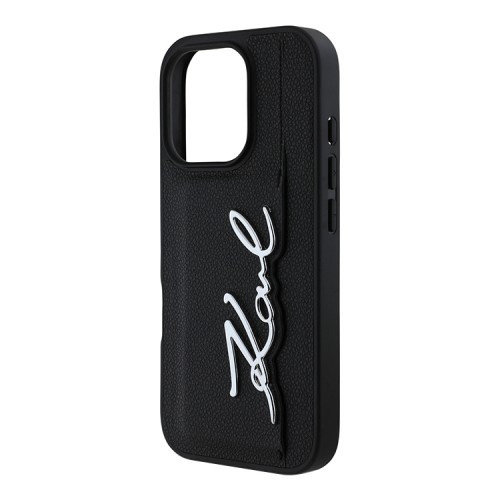 Karl Lagerfeld для iPhone 16 Pro чехол Cardslot PU Grained leather Metal Signature Hard Black