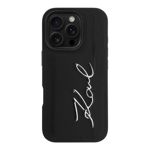 Karl Lagerfeld для iPhone 16 Pro чехол Cardslot PU Grained leather Metal Signature Hard Black