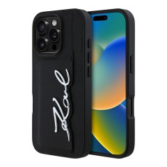 Karl Lagerfeld для iPhone 16 Pro чехол Cardslot PU Grained leather Metal Signature Hard Black