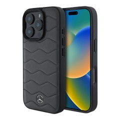 Mercedes для iPhone 16 Pro чехол Leather Waves Metal logo Hard Antracite Grey