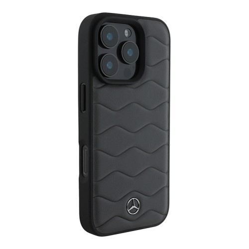 Mercedes для iPhone 16 Pro чехол Leather Waves Metal logo Hard Antracite Grey