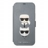 Чехол Karl Lagerfeld PU Saffiano Karl and Choupette Booktype для iPhone 12 mini, серебристый