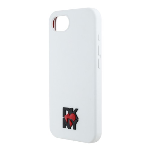 DKNY для iPhone 16e чехол Liquid silicone Heart Metal logo Hard White (MagSafe)