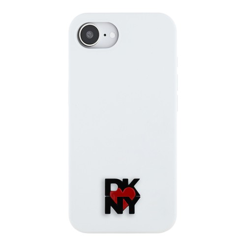 DKNY для iPhone 16e чехол Liquid silicone Heart Metal logo Hard White (MagSafe)